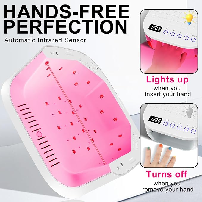 MEKK Red Light UV LED Nail Lamp, Cordless Professional UV Nail Light | Auto Sensor, Flash Cure, Cordless,Rotatable LCD, Checkered Design,Low Heat,No Harm, Suitable for Salon and Home-White
