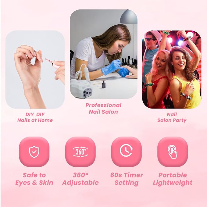 Touch Switch Gel x Lamp, 9W Cordless Flash Cure Lamp with 60s Timer | Portable Rechargeable Gooseneck UV Lamp for Gel x Nails, Quick Drying UV/LED Nail Lamp for Gel Nails, Home & Salon Use