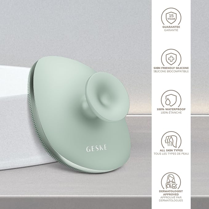 GESKE Body Brush | 4 in 1 | Design with Metal Ring | Cleansing Brush for the Entire Body | Professional Deep Cleaning | Soft Silicone Bristles | Ergonomic Two-Finger Design