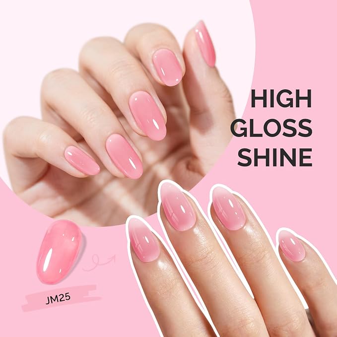 MelodySusie Jeweliver Jelly Gel Polish, 0.5Fl Oz Pink Gel Nail Polish Sheer Translucent Soak Off UV LED Light Cure Valentine's Day Gift for Women Manicure Nail Art DIY at Home JM25