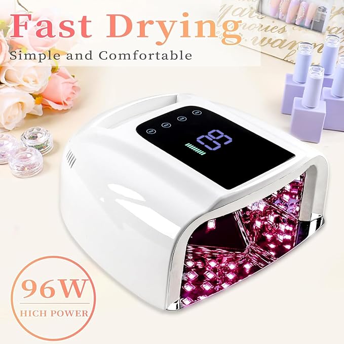 96W Rechargeable UV LED Nail Lamp, Cordless UV Light for Nails with LCD Display Auto Sensor, 4 Timer Setting and Smart Sensor Nail Dryer,Nail Cure Light with Removable Bottom(White)