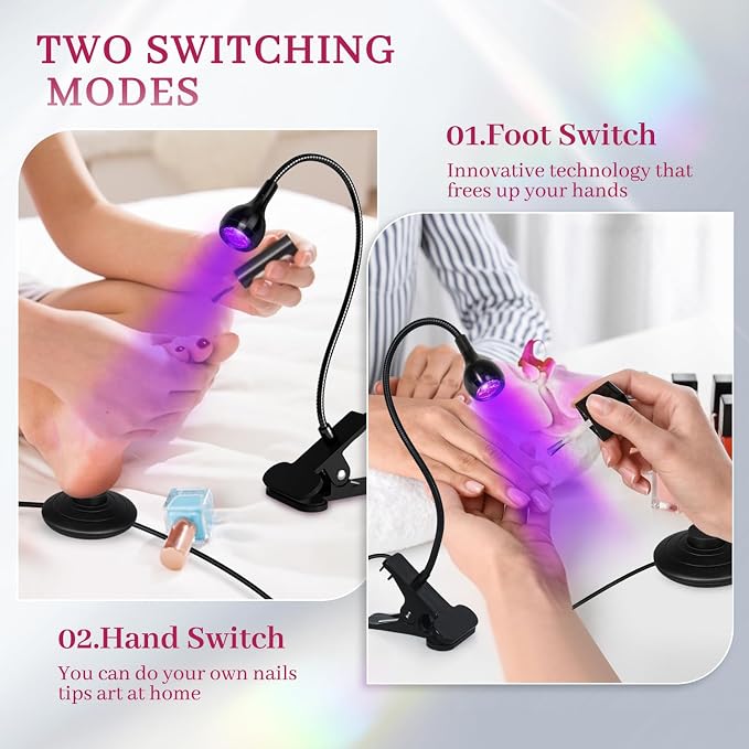 UV LED Nail Lamp - Curing Light Foot Control UV Nail Dryers | Smart sensor, 360° gooseneck, 6h runtime, LCD display, 365+405nm, for gel polish, salon and home DIY, great choice
