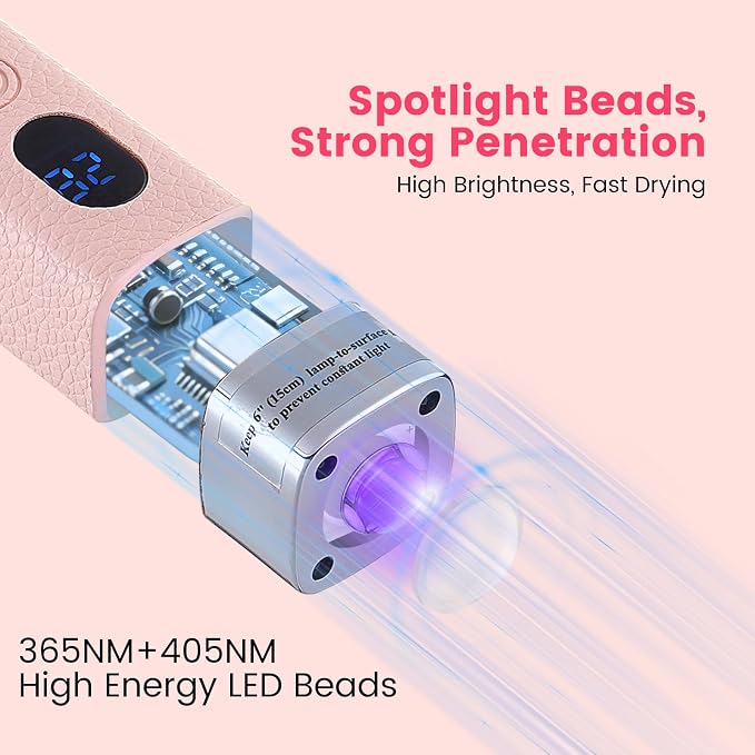 Mini Flash Cure Handheld UV Nail Lamp with Stand, Cat Eye Magnet(Pink) | Auto Sensor, 365+405nm for Gelx, Nail Tips, Glue, Rhinestone, Hands-Free, Cordless, Type-C Charging for Home Salon