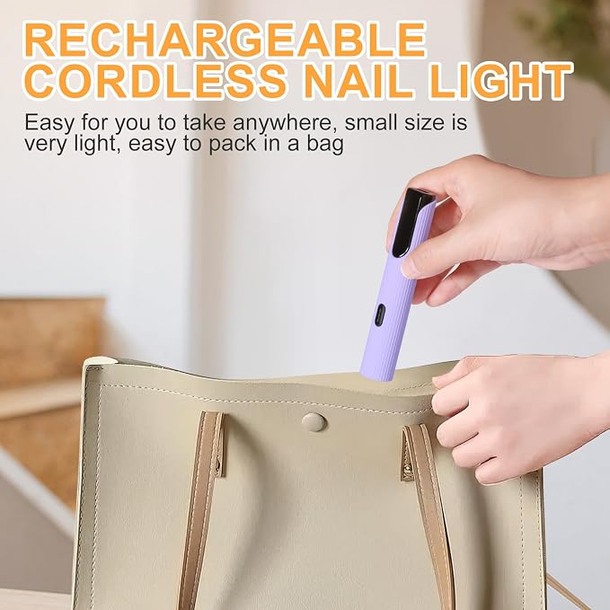 Handheld UV Light for Gel Nails, Purple Gel Light for Nails Cordless Nail Lamp with LCD Display Fast & Even Curing for All Gel Types Rhinestone Glue Decoration DIY at Home Salon, Travel