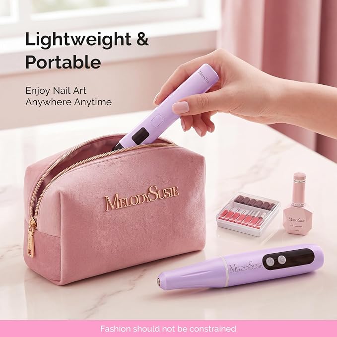 MelodySusie PC90G Cordless Nail Drill & P-Art01R Handheld UV Lamp | Starter Kit for Manicure, Acrylic Nails & Gel Polish, Portable for Home, Salon & Travel, Beginner Essential Set Purple