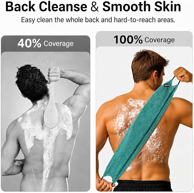 Yiclick Exfoliating Washcloth Towel with Handle, Back Scrubber for Shower, Exfoliating Body Scrubber Exfoliator, Japanese Wash Cloth for Body Scrub, Bath Sponge Loofah Luffa Washer Exfoliator
