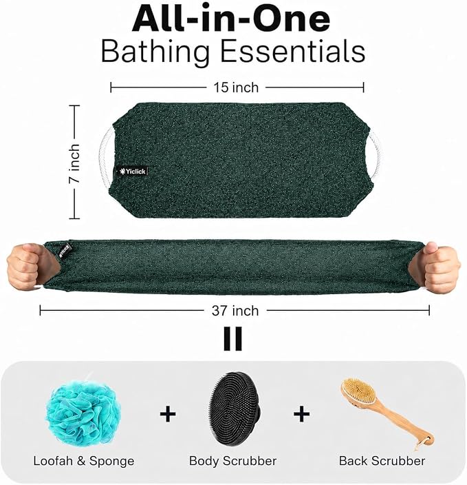 Yiclick Exfoliating Washcloth Towel with Handle, Back Scrubber for Shower, Exfoliating Body Scrubber Exfoliator, Japanese Wash Cloth for Body Scrub, Bath Sponge Loofah Luffa Washer Exfoliator
