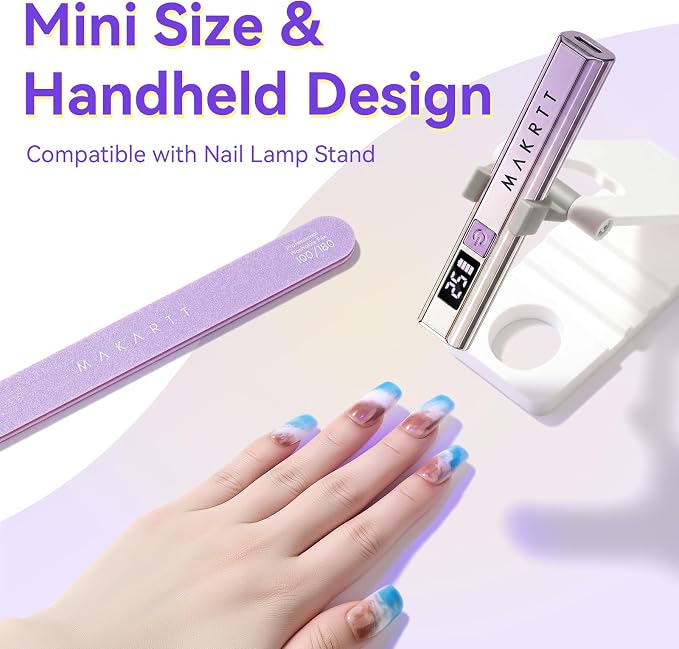 Makartt Handheld Mini UV Nail Lamp Flash Cure for Gel-X Tips & Nail Glue | Rechargeable Cordless UV Nial Light with LCD Display for Fast Flash Curing Gel Polish DIY Home and Salon Use, Gradient Purple