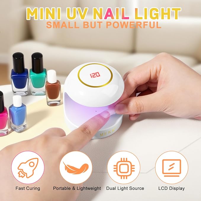 MEKK Mini Nail Lamp, 18W Single Finger UV Light for Gel Nails | Flash Cure, Portable for Travel/Home, UV Light for Detail Work, Auto-Sensor 4 Timers, Ideal for Beginners & Pros-White