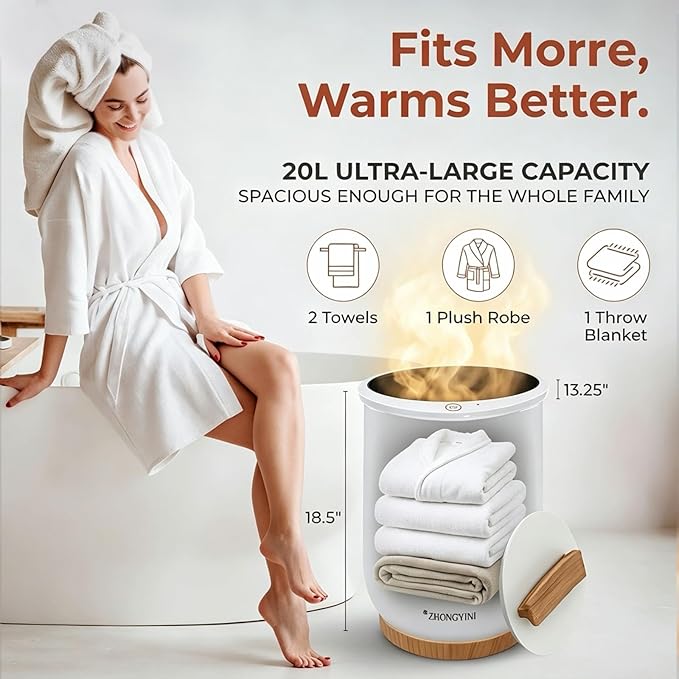 Luxury Towel Warmer Bucket, Large Towel Warmers for Bathroom,Auto Shut Off, Fits Up to Two 40"X70" Oversized Towels, Bathrobes, Blankets, PJ's and More