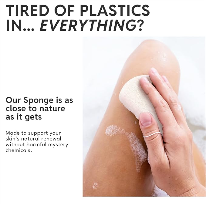 Konjac Sponge Body (2 Pack) | Microplastic Free Soft Plant Based Vegan Fiber | Sustainable | 100% Natural + Non-Toxic | Biodegradable | Eco-Friendly | Plastic Free Packaging