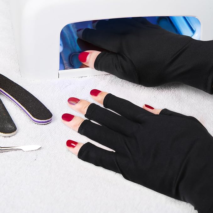 Syhood 3 Pair UV Gloves for Gel Nail Lamp Upf50+ UV Fingerless Protection Glove for Manicures Protect Hand from Sun Nail Lamp