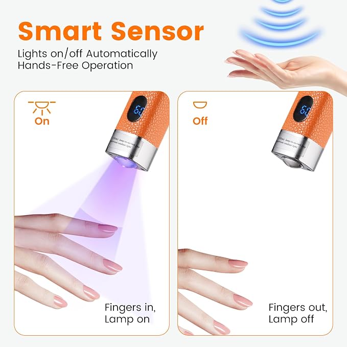 Mini Flash Cure Handheld UV Nail Lamp with Stand, Cat Eye Magnet(Orange) | Auto Sensor, 365+405nm for Gelx, Nail Tips, Glue, Rhinestone, Hands-Free, Cordless, Type-C Charging for Home Salon