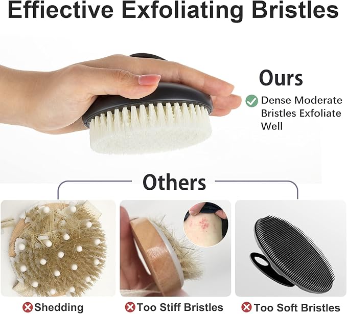 Dry Brushing Body Exfoliating Brush, Anti Slip Body Scrubber for Shower, Shower Body Cleaning Brush for Deep Cleansing & Soften Skin, Improve Circulation (Black-2 Pack)