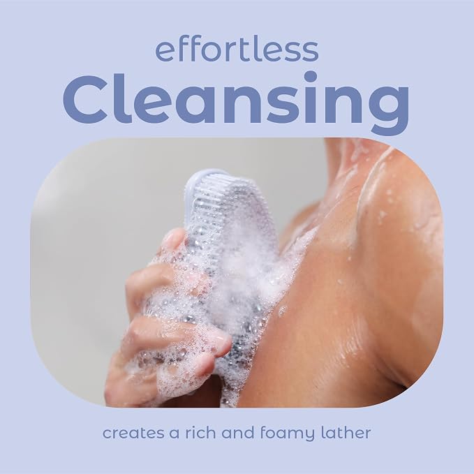MainBasics Silicone Body Scrubber Dual-Sided, Frosted Sky, Exfoliate | Shower Exfoliator for Men & Women, Gentle Silicone Loofah Alternative for Deep Clean
