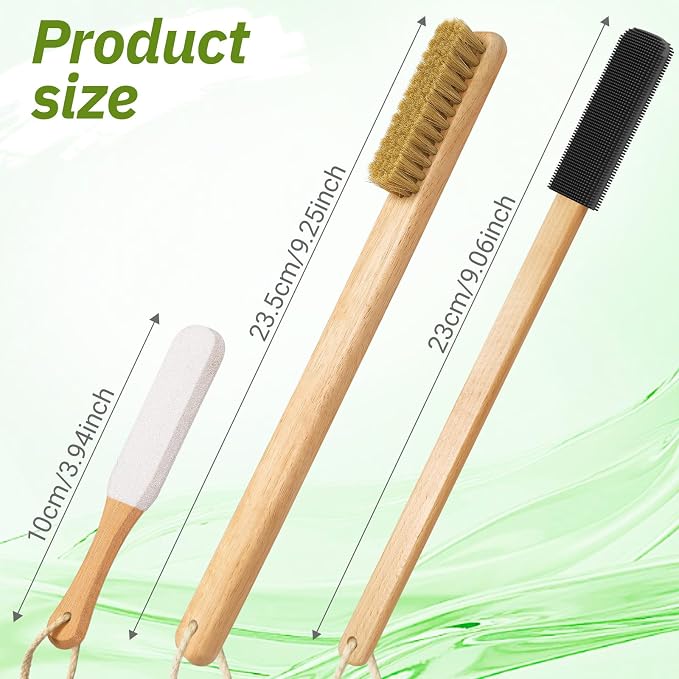 Long Handle Toe Gap Cleaning Brush+Body Shower Brush+Foot Grinder, Black | Silicone Foot Scrubber for Shower, Feet Cleaner Scrub Foot Care for Seniors,Elderly, Men and Women