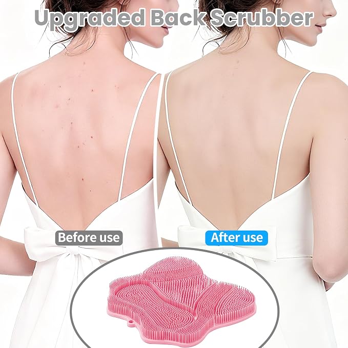 Shower Foot Scrubber Mat,Shower Foot and Back Scrubber with Wall Mount Suction Cups,Foot Scrubber for Use in Shower for Improve Skin Exfoliation(Pink)