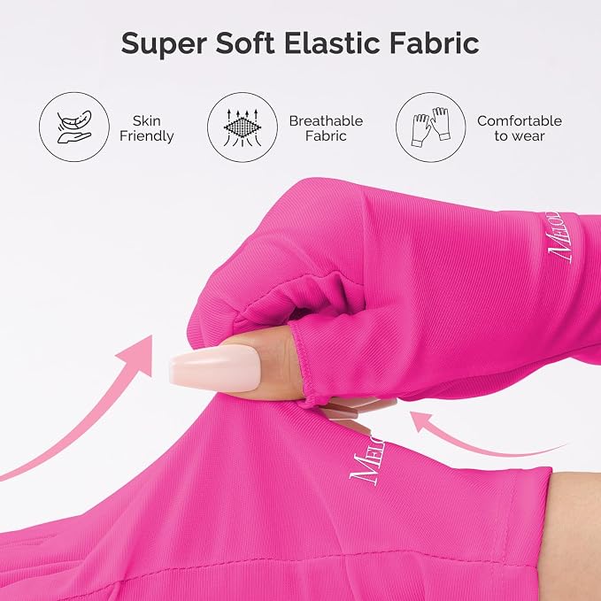 MelodySusie UPF50+ Fingerless UV Protection Gloves for Gel Manicures | Cool breathable fabric,professional UPF50+ UV protection,fingerless design ideal for salon & home gel manicure,Anti UV Light