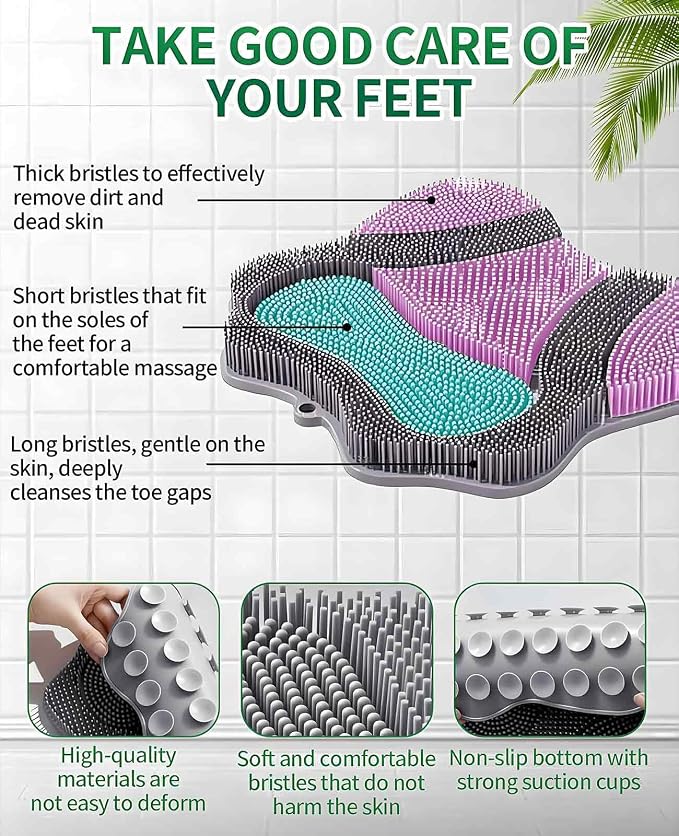 Silicone Shower Foot Scrubber, Shower Feet Mat with Non Slip Suction Cups, Foot Brush Pad