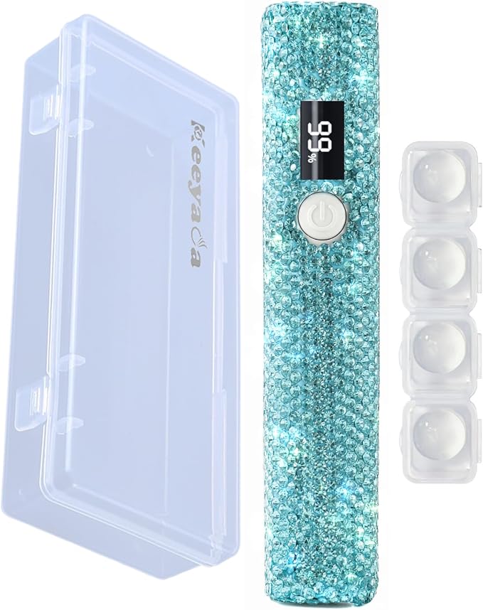 Handheld UV Nail Lamp with Sparkly Rhinestones Green | 3W Portable LED Nail Lamp, Wireless Rechargeable USB Nail Dryer with Silicone Stamper, LCD Display, for Home DIY Manicures