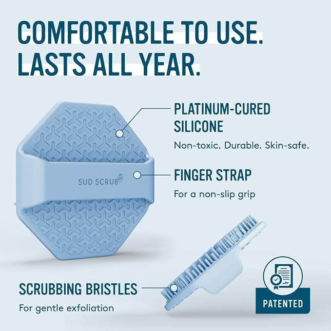 Sud Scrub® Antimicrobial Silicone Face Scrubber, 1 Pack, Gentle Face Exfoliator for Sensitive Skin, Eco Friendly Facial Cleansing Brush, Exfoliating Face Brush for Men and Women (Blue)
