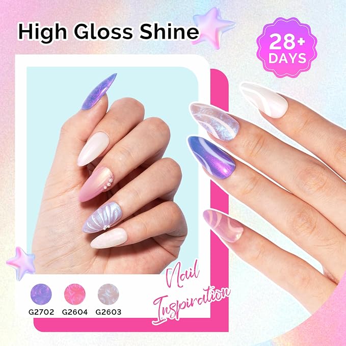 MelodySusie Pearl Gel Nail Polish Set, 6 Colors Aurora Shimmer White Green Pink Purple Blue Iridescent Mermaid Drawing Glitter Gel Polish Soak Off Swirl Shell Thread Effect Nail Art Gifts for Women