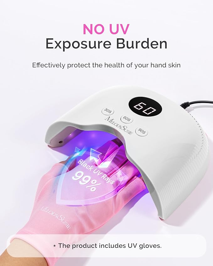MelodySusie UV Nail Lamp P-Plus30A with UV Gloves for Gel Nail Polish | 24W,3 Timer Settings,Smart Sensor,LCD Display,30 UV/LED Beads,Builder Gel,Jelly Gel,Base Top Coat,for Beginners at Home