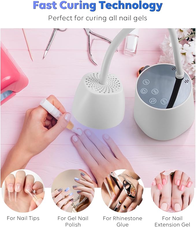 2 in 1 UV LED Nail Lamp for Gel Nails Polish, Flash Cure 27W Cordless Gooseneck Mini Nails Light, Quick Dryer with Timers Smart Sensor Ambient Lighting, Home DIY & Professiona