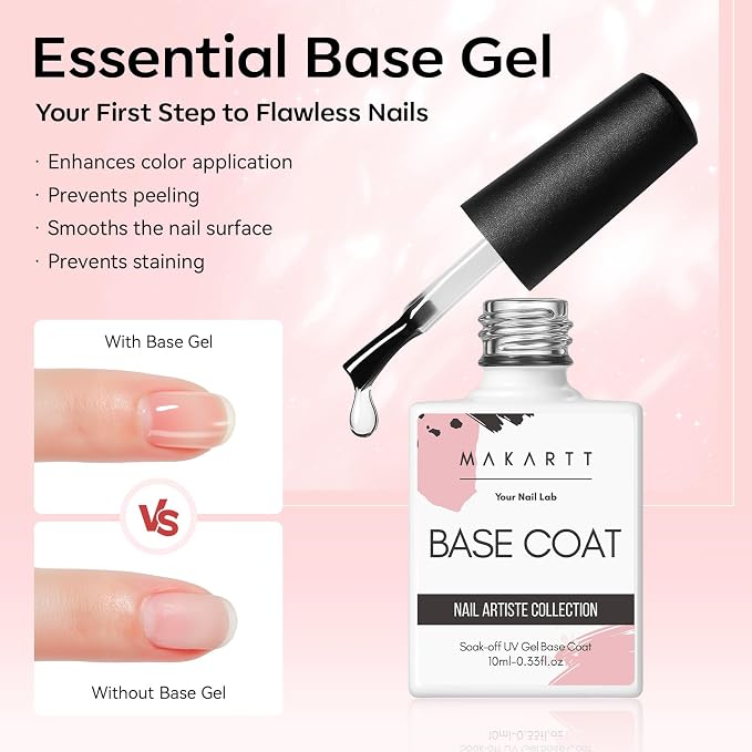 Makartt No Wipe Gel Top and Base Coat Set, Matte & Glossy Finish, 3Pcs | Long-Lasting, No Yellowing, Soak-Off UV/LED Lamp Required, DIY Nail Art Gift Home Salon, 10ml x3
