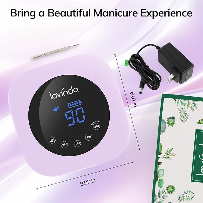 Lavinda LED Nail Lamp Rechargeable UV Light for Gel Nails Macaron Purple | Professional Gel Nail Lamp with 4 Timers LCD Display, Fast Drying UV Lamp for Gel Nails, Nail Dryer for Salon Home Gift