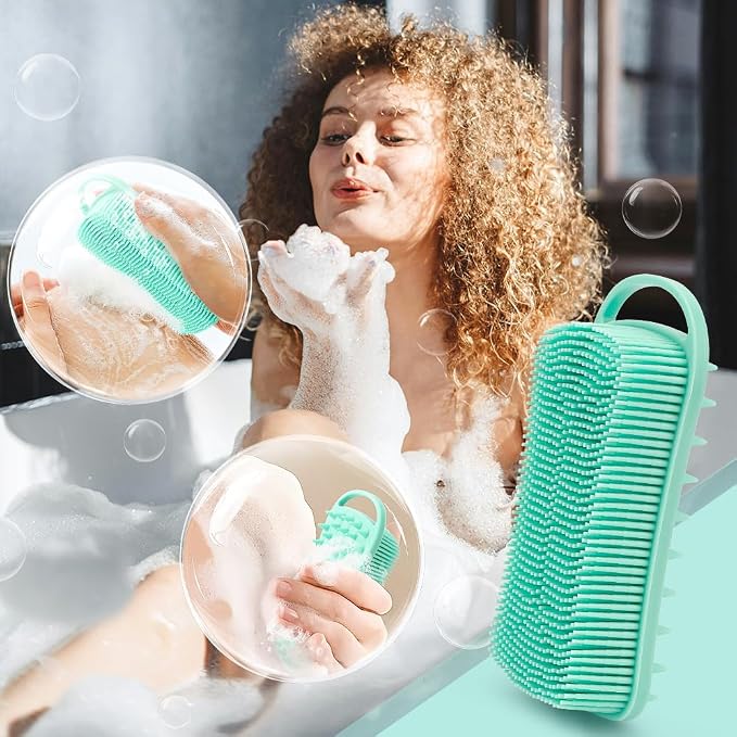 Silicone Body Scrubber, 2 in 1 Soft Silicone Loofah 2 Pack Exfoliating Body Scrubber Loofah for Women Men, Body Scrubber Shower Bath Shampoo Brush with Loop for Sensitive Skin Lather Well,Black &Green
