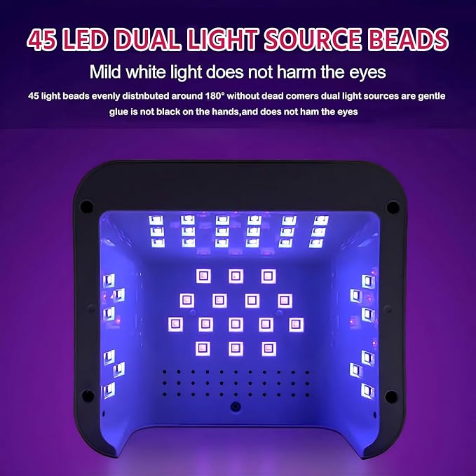 268W UV LED Nail Lamp with 4 Timers for Gel Nails, Pink | Gel nail dryer for home salon use. Ideal for DIY nail art enthusiasts and beginners with multiple timer settings