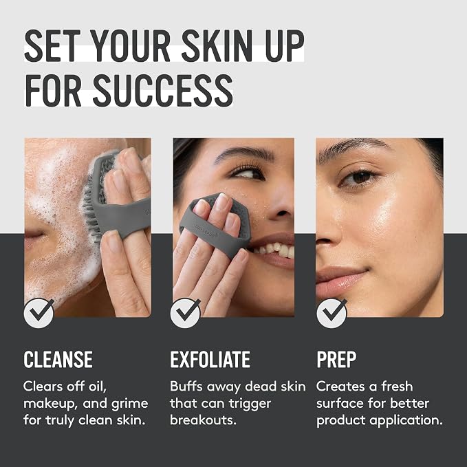 Sud Scrub® Antimicrobial Silicone Face Scrubber, 1 Pack, Gentle Face Exfoliator for Sensitive Skin, Eco Friendly Facial Cleansing Brush, Exfoliating Face Brush for Men and Women (Charcoal)