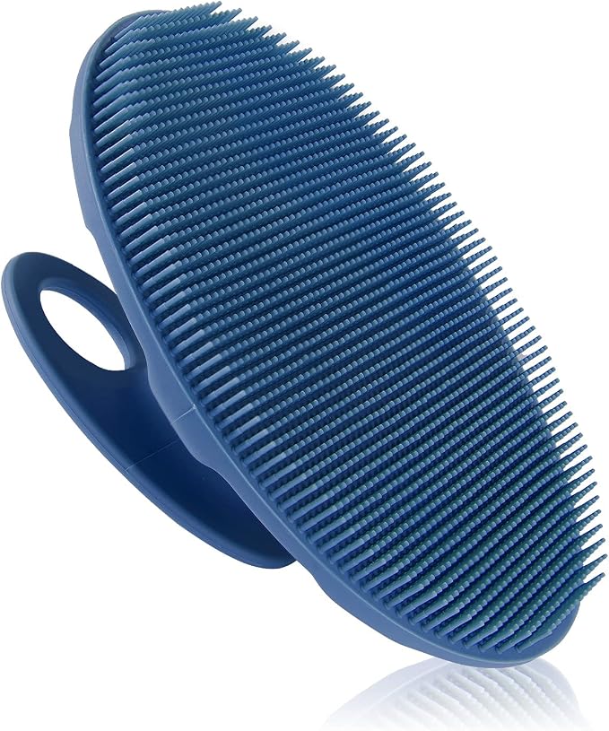 INNERNEED Silicone Body Cleansing Brush Exfoliating Scrubber, Dark Blue | Gentle Massage, Deep Clean, Hygienic Shower Scrub Brush Soft Bristles for All Skin Types, Easy to Hold