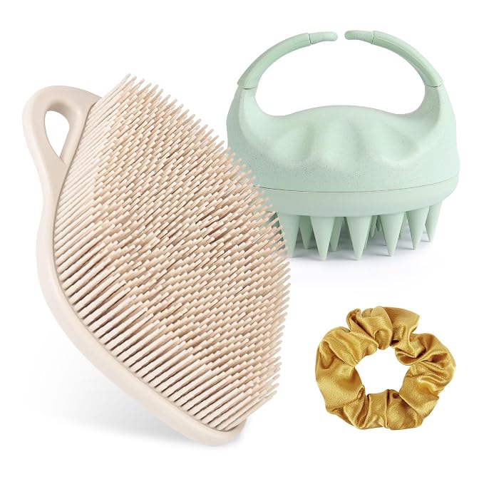 Sndyi Scalp Massager Hair Growth and Silicone Body Scrubber Set, Scalp Scrubber with Soft Silicone Bristles, Gentle Exfoliating Body Scrubber for Sensitive Skin