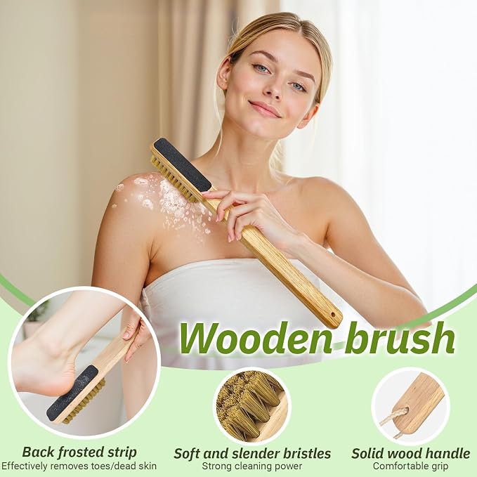 Long Handle Toe Gap Cleaning Brush+Body Shower Brush+Foot Grinder, Black | Silicone Foot Scrubber for Shower, Feet Cleaner Scrub Foot Care for Seniors,Elderly, Men and Women