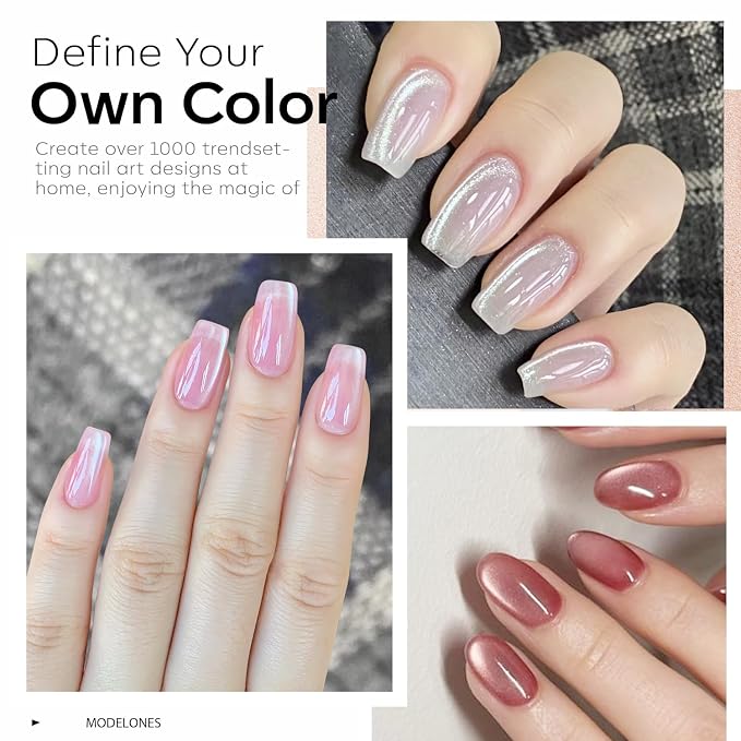 modelones Cat Eye Gel Nail Polish Set Glitter 6Colors Pink Nude Brown
