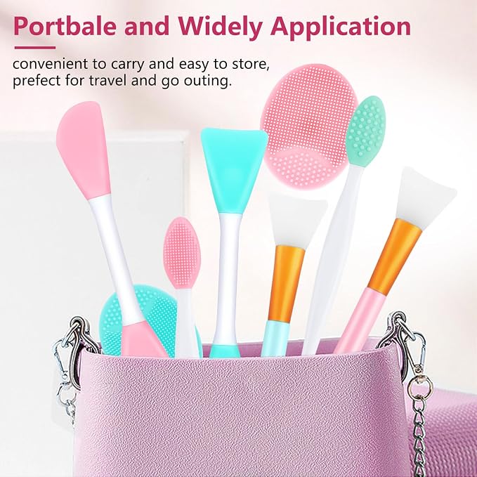 Yokilly Silicone Face Scrubber Kit: Exfoliator Blackhead Skin Care Tool | 8 Pcs Kit For 2pcs Exfoliating Lip Brush & 4pcs Cleansing Brush & 2pcs Face Mask Brush - Ultra-soft Silicone Deep-Cleans Pore