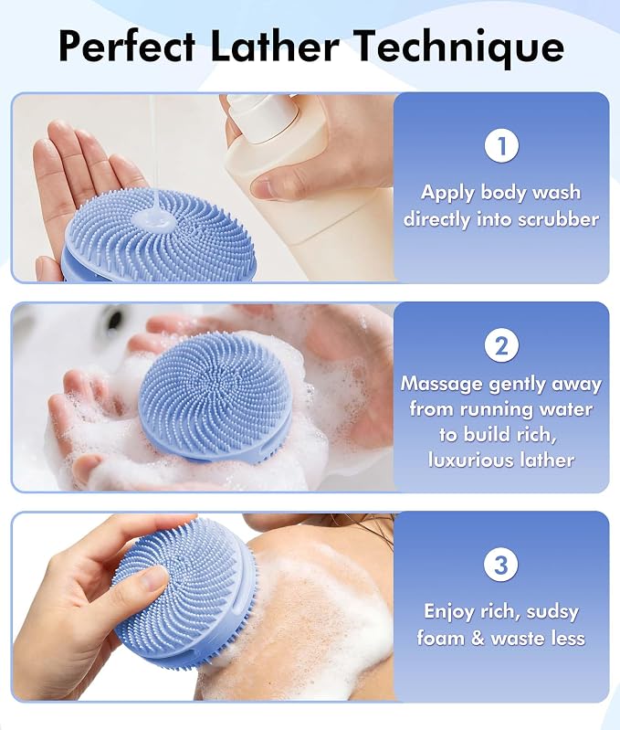 Silicone Body Scrubber - 2 Pack Dual-Sided Exfoliating & Massage Scrubber for Women & Men, Rich Foaming Gentle Back Scrubber for All Skin Types (Green+Blue)