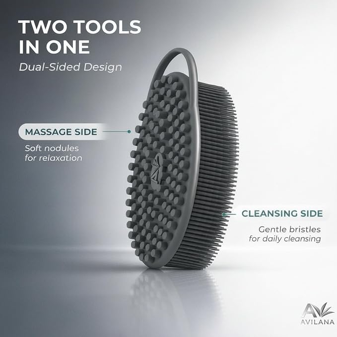 Avilana Premium Silicone Body Scrubber - Trusted Since 2017 - SGS Certified Food Grade Dual Sided Bath Brush, Quick-Dry Exfoliating Loofah Alternative, Massage Brush Sensitive Skin Women Men