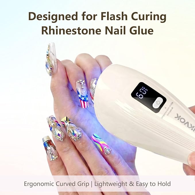 3s Flash Cure UV Nail Lamp for Gel-X, Rhinestones & Nail Glue | Rechargeable Nail Light Nail Dryer with Sensor, LCD Display & 30s/60s Timer, Home DIY Salon Use