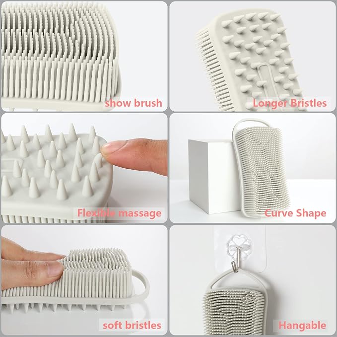 2PCS Silicone Body Scrubber, Loofah for Women, Shower Cleaner Scrub Brush | Gentle Exfoliating Shower Bath Brush, Rubber Body Wash Deep Cleaning & Exfoliator & Massage, Travel-Friendly for Bathroom