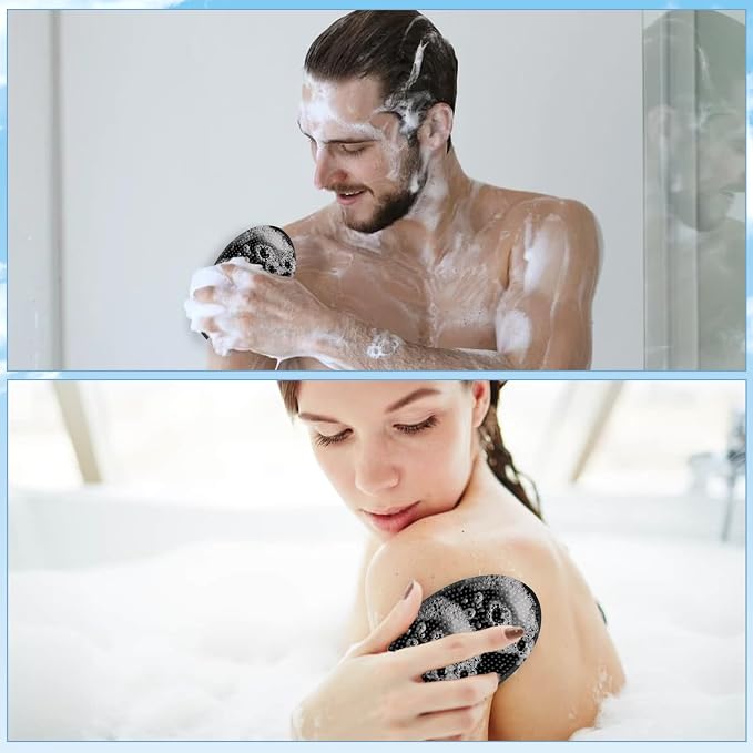 Silicone Body Brush for Showering, Shower Scrub Brush for Body & Silicone Loofah Body Scrubber, Large Flat Head Design with Handle - Black, Blue & Green, Beauty Accessories for Men and Women