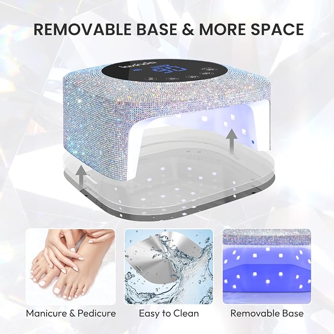 Lavinda 54W Cordless UV LED Nail Lamp for Gel Nails, Sparkle Rhinestone | Rechargeable, 4-6 hr runtime, even curing, 4 timers, low heat, auto sensor, removable base, salon use, gifts for nail lovers