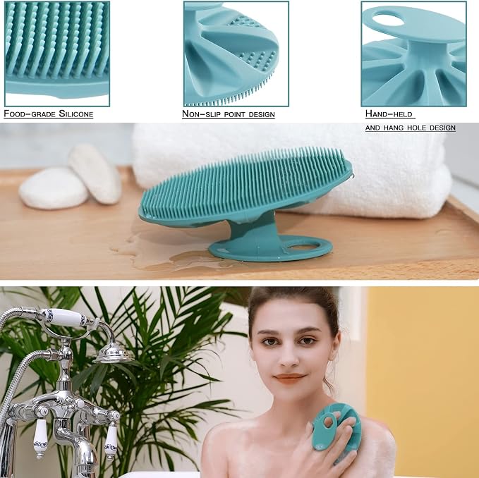 INNERNEED Silicone Body Cleansing Brush Exfoliating Scrubber, DGreen+Blue | Gentle Massage, Deep Clean, Hygienic Shower Scrub Brush Soft Bristles for All Skin Types, Easy to Hold