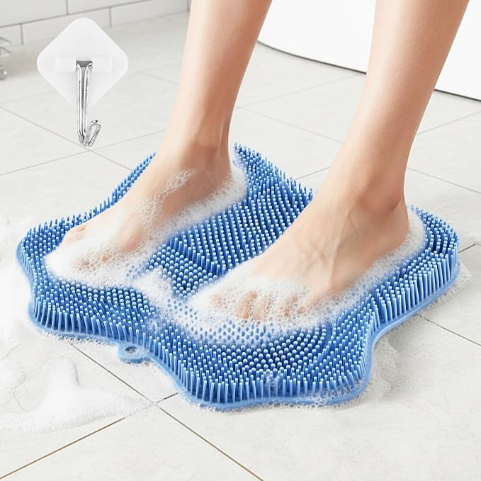 Silicone Shower Foot Scrubber Mat, 3 Brush Design, 11.8 x 11 in | Foot Scrubber Mat with Suction Cups helps Clean, Exfoliate, and Massage Feet in the Shower.Wall-Mounted or Floor Use