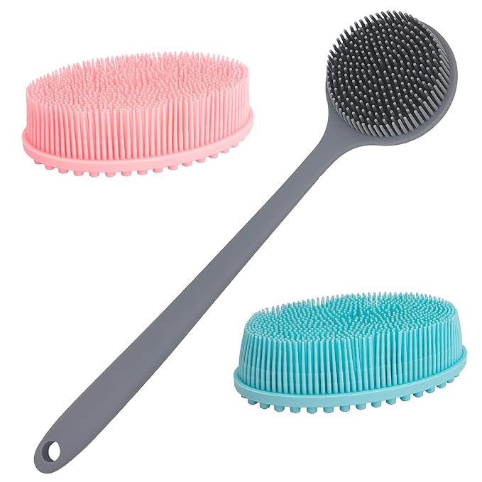 DNC 3 Pack Silicone Body Scrubber and Back Scrubber for Shower Brush