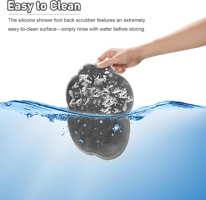 Shower Foot Scrubber Mat No-Slip, No-Slip Suction Cups Shower Foot Scrubber, Wall Mounted Back Scrubber for Shower with Hole
