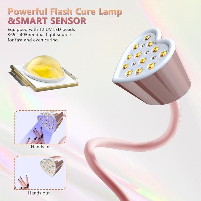 BETE Mini UV Nail Lamp Flash Cure Gel Nail Polish, 360° Foldable Gooseneck UV LED Nail Lamp with Smart Sensor, USB Portable Cordless 30W Rechargeable Nail Dryer with 3 Timers for Salon Home DIY