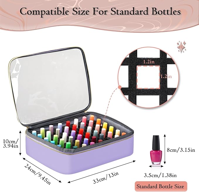 YOREPEK XL Nail Polish Organizer Holds 96 to 100+ Bottles, Lavender Purple | Gel x Nail kit Bag with 2 Removable Pouches Fits Nail Suppiles, UV lamp, Gifts for Manicurist, Women